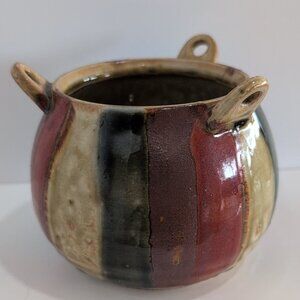 Vintage Enesco Striped, Multicolor Round Pottery Made In Japan Pot Planter Sugar